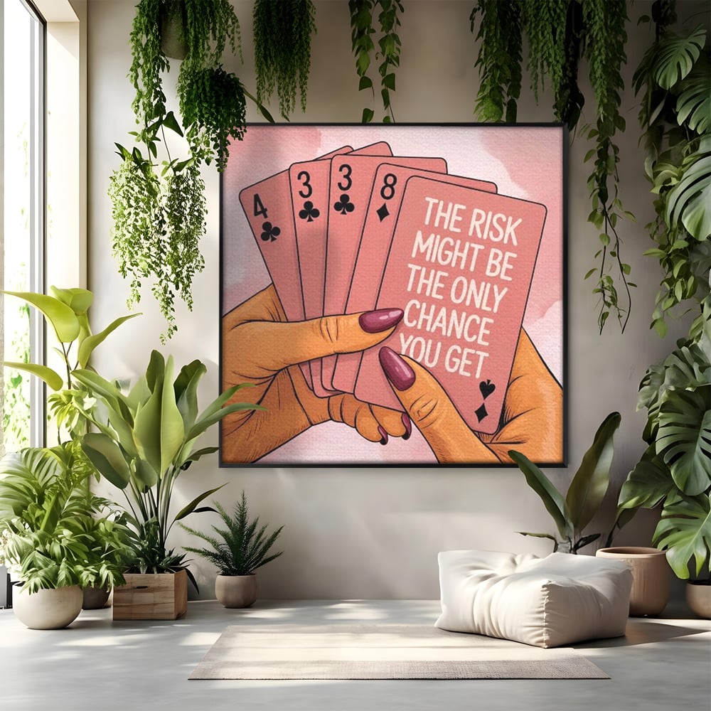 Tablou Canvas Premium, LuxCanva® Q1036, Totul sau Nimic, Risc, Poker, Noroc, Putere, Carti, Control, Motivatie, Strategie, Feminitate, Birou, Dormitor
