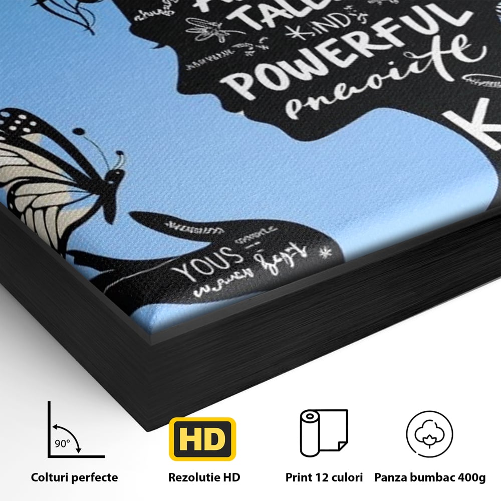 Tablou Canvas Premium, LuxCanva® Q1037, Identitate Inflorita,  Femeie, Fluture, Cuvinte, Mesaj, Motivational, Incredere, Armonie, Optimism, Birou, Dormitor