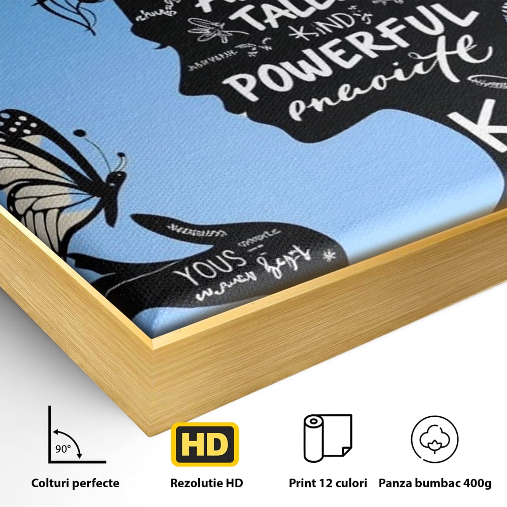Tablou Canvas Premium, LuxCanva® Q1037, Identitate Inflorita,  Femeie, Fluture, Cuvinte, Mesaj, Motivational, Incredere, Armonie, Optimism, Birou, Dormitor