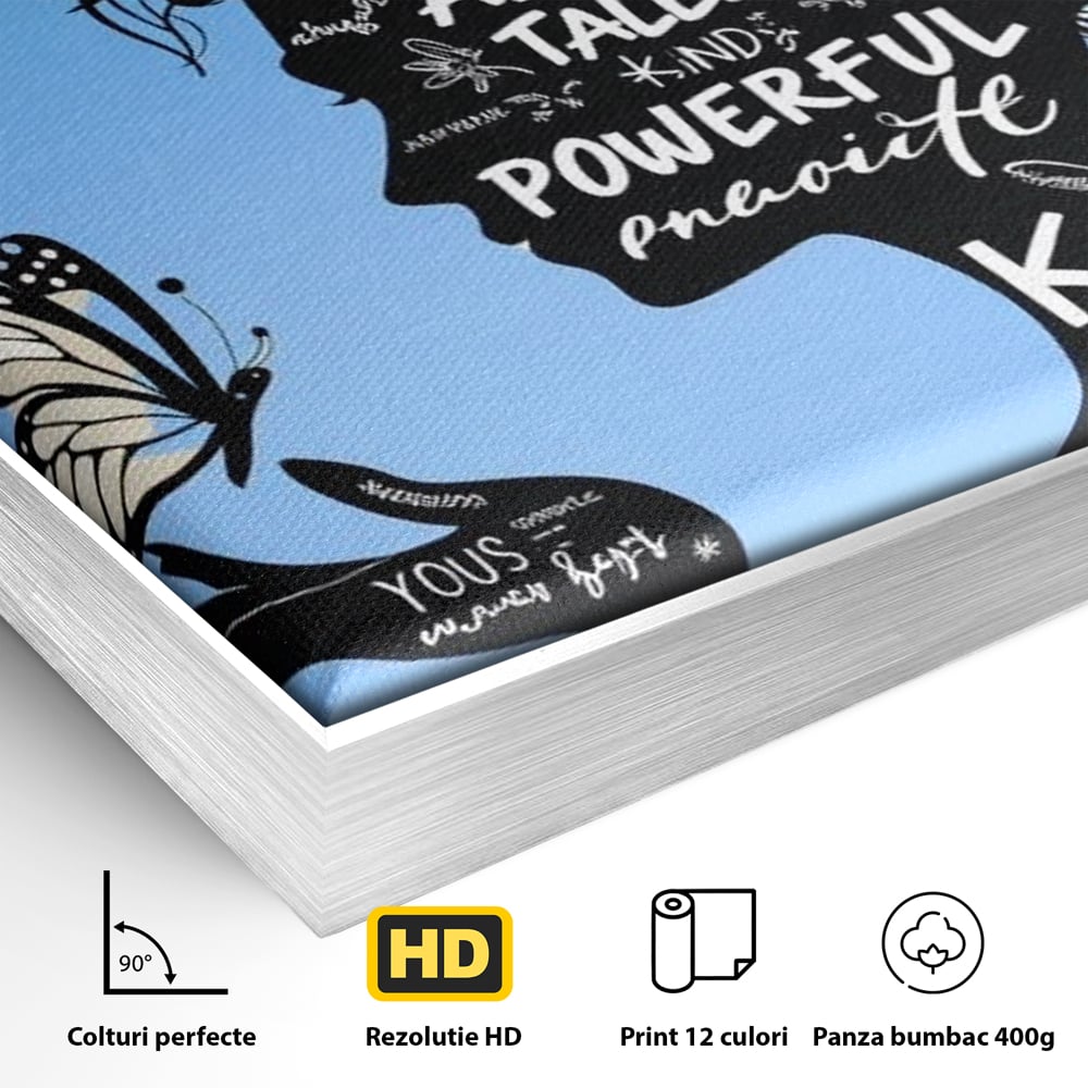 Tablou Canvas Premium, LuxCanva® Q1037, Identitate Inflorita,  Femeie, Fluture, Cuvinte, Mesaj, Motivational, Incredere, Armonie, Optimism, Birou, Dormitor