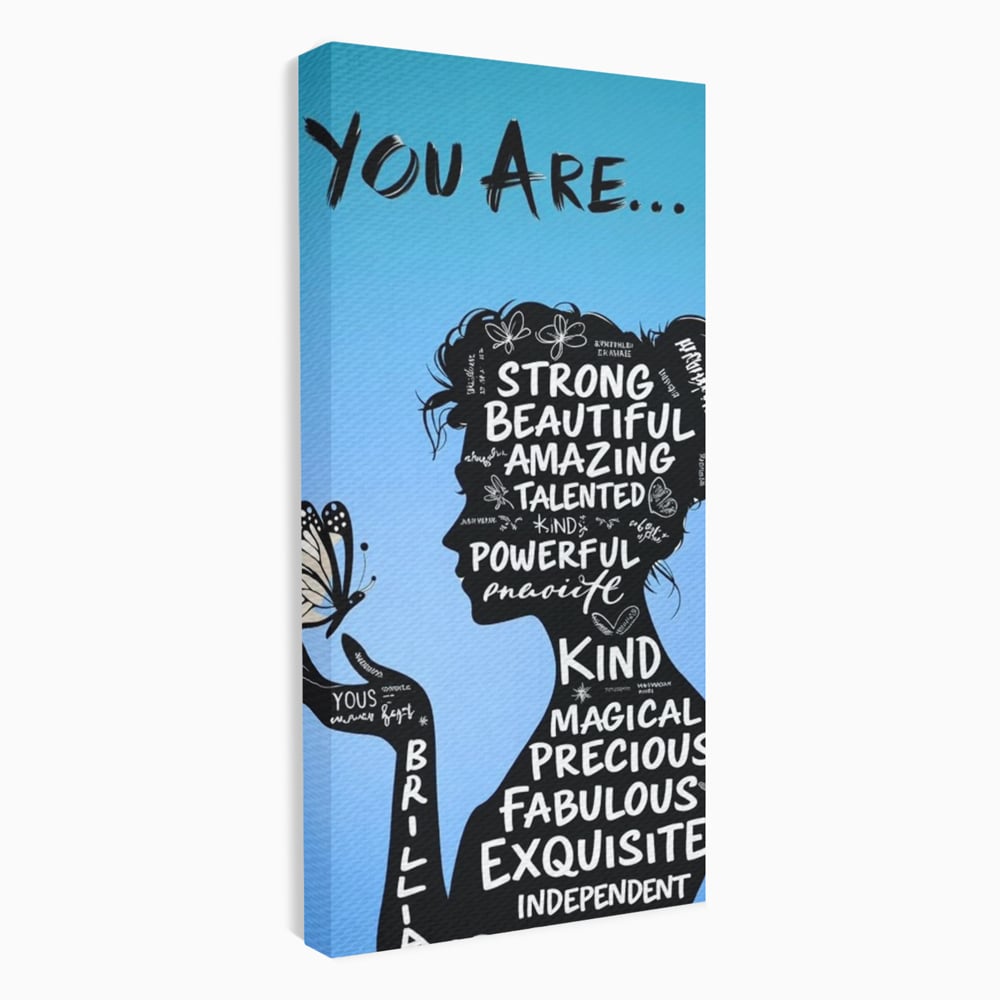 Tablou Canvas Premium, LuxCanva® Q1037, Identitate Inflorita,  Femeie, Fluture, Cuvinte, Mesaj, Motivational, Incredere, Armonie, Optimism, Birou, Dormitor