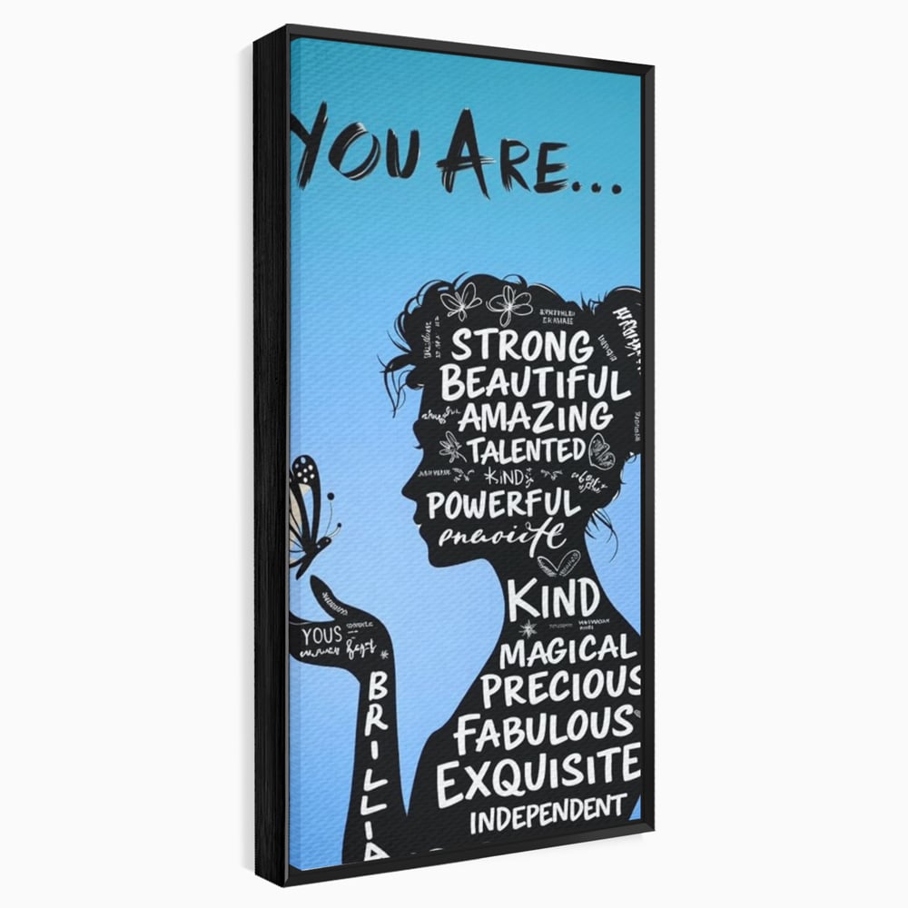 Tablou Canvas Premium, LuxCanva® Q1037, Identitate Inflorita,  Femeie, Fluture, Cuvinte, Mesaj, Motivational, Incredere, Armonie, Optimism, Birou, Dormitor