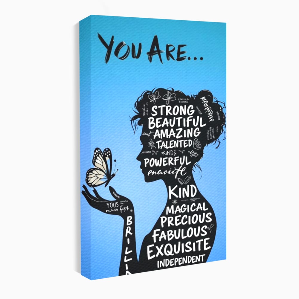 Tablou Canvas Premium, LuxCanva® Q1037, Identitate Inflorita,  Femeie, Fluture, Cuvinte, Mesaj, Motivational, Incredere, Armonie, Optimism, Birou, Dormitor