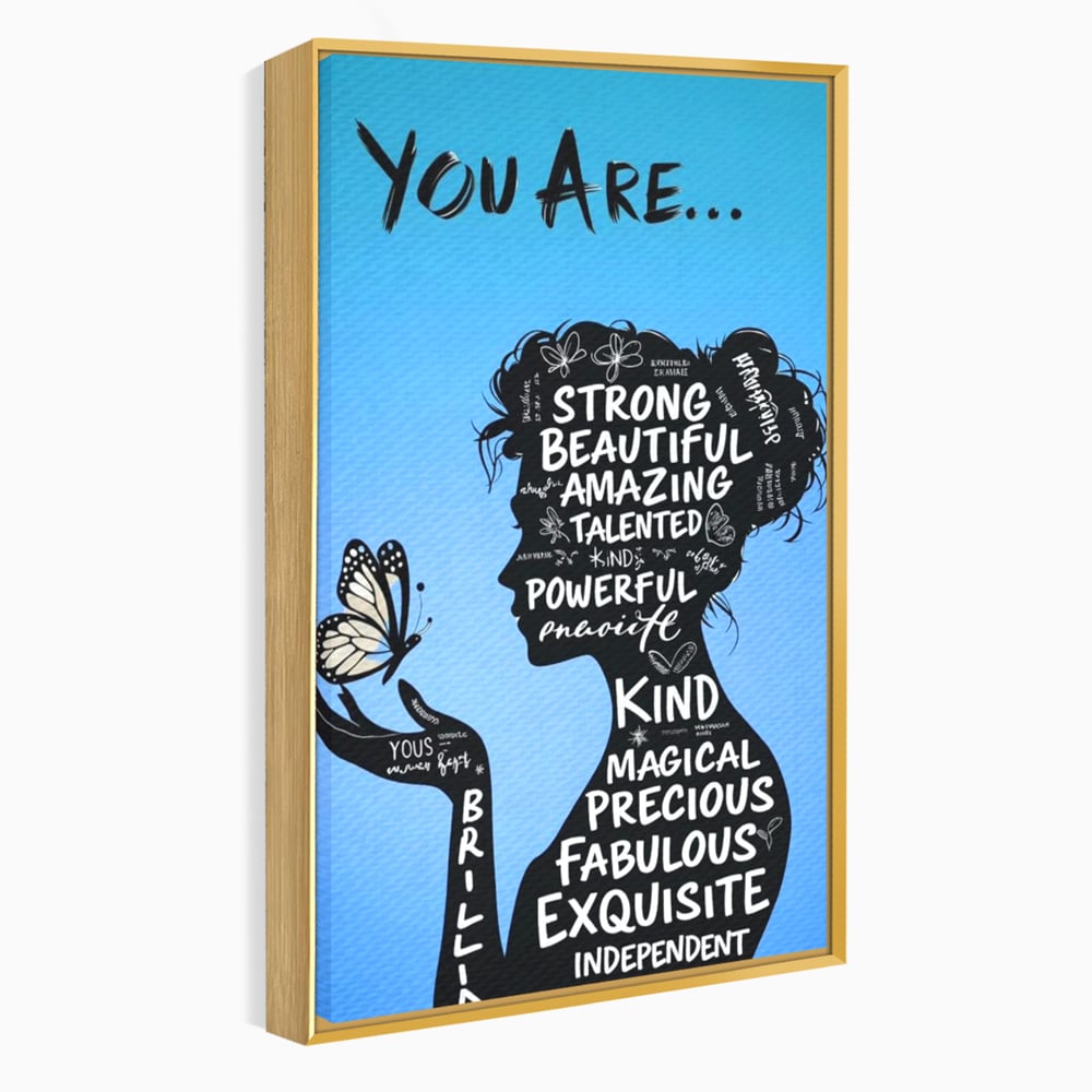 Tablou Canvas Premium, LuxCanva® Q1037, Identitate Inflorita,  Femeie, Fluture, Cuvinte, Mesaj, Motivational, Incredere, Armonie, Optimism, Birou, Dormitor