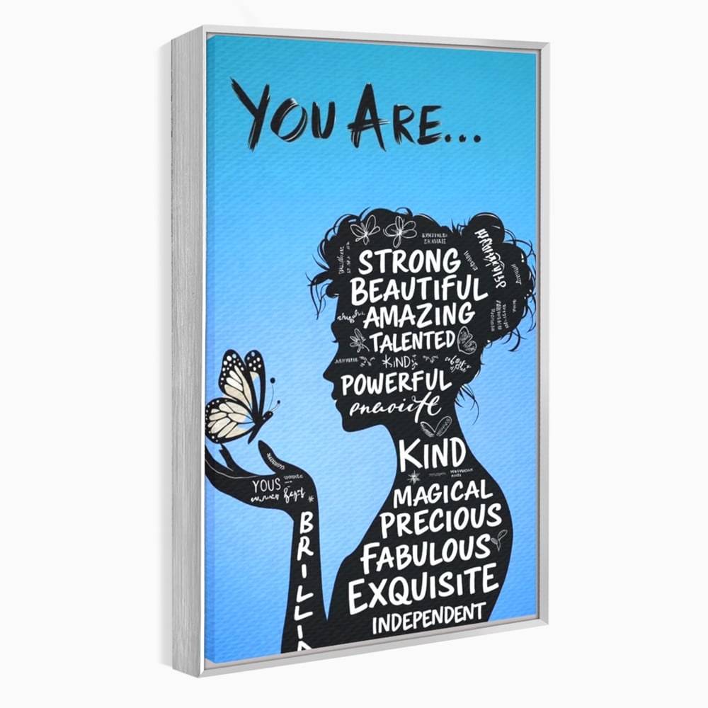 Tablou Canvas Premium, LuxCanva® Q1037, Identitate Inflorita,  Femeie, Fluture, Cuvinte, Mesaj, Motivational, Incredere, Armonie, Optimism, Birou, Dormitor