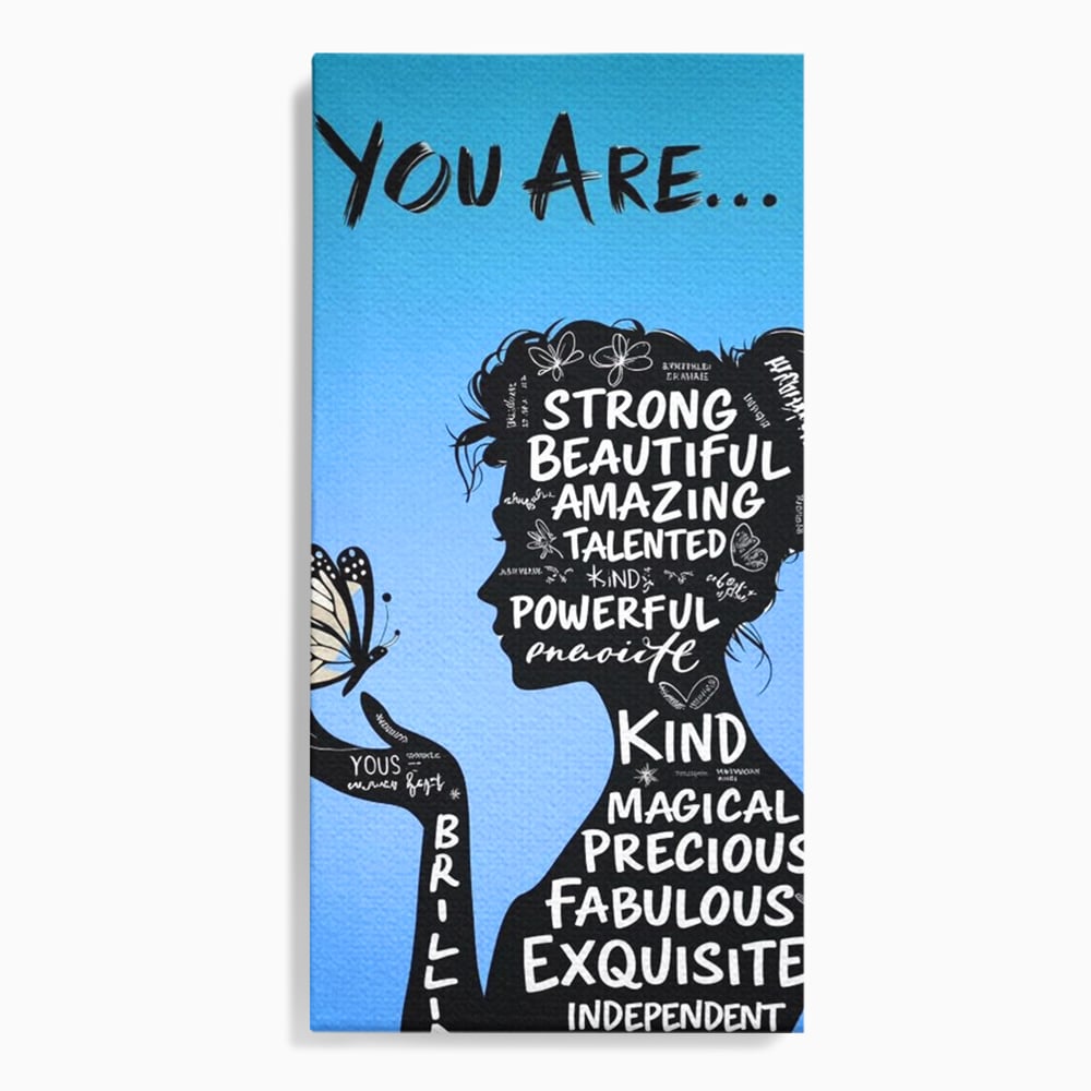 Tablou Canvas Premium, LuxCanva® Q1037, Identitate Inflorita,  Femeie, Fluture, Cuvinte, Mesaj, Motivational, Incredere, Armonie, Optimism, Birou, Dormitor