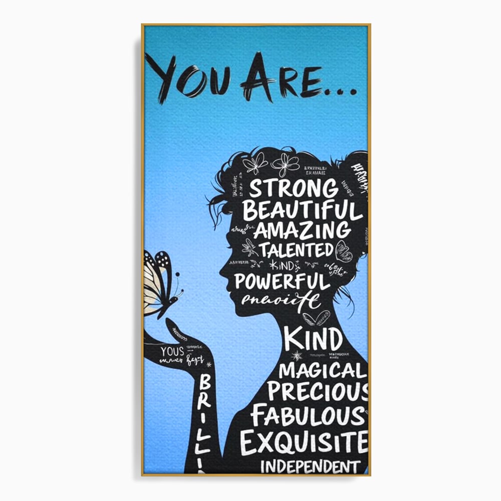 Tablou Canvas Premium, LuxCanva® Q1037, Identitate Inflorita,  Femeie, Fluture, Cuvinte, Mesaj, Motivational, Incredere, Armonie, Optimism, Birou, Dormitor