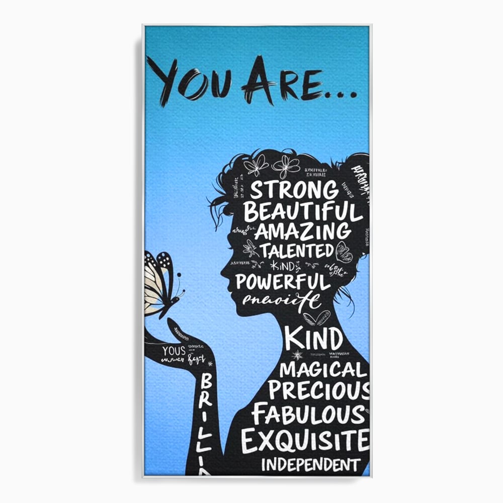 Tablou Canvas Premium, LuxCanva® Q1037, Identitate Inflorita,  Femeie, Fluture, Cuvinte, Mesaj, Motivational, Incredere, Armonie, Optimism, Birou, Dormitor