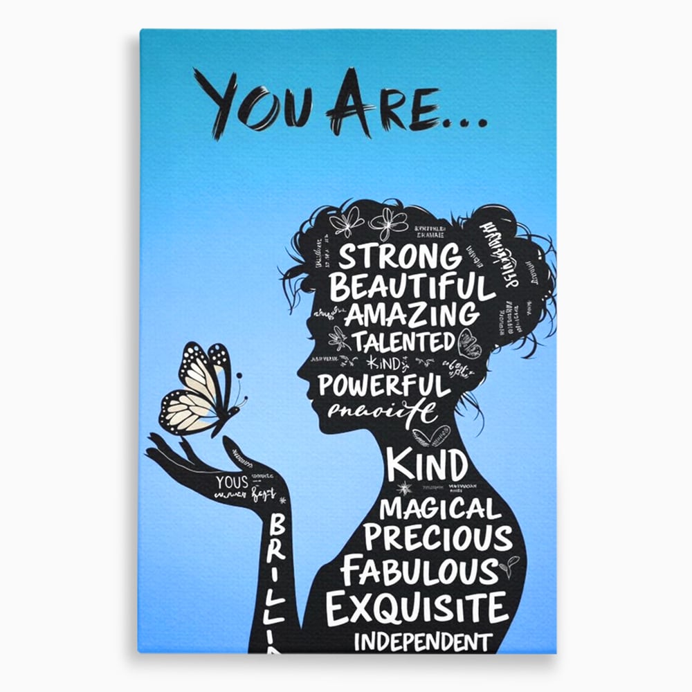Tablou Canvas Premium, LuxCanva® Q1037, Identitate Inflorita,  Femeie, Fluture, Cuvinte, Mesaj, Motivational, Incredere, Armonie, Optimism, Birou, Dormitor