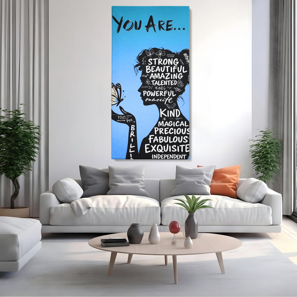 Tablou Canvas Premium, LuxCanva® Q1037, Identitate Inflorita,  Femeie, Fluture, Cuvinte, Mesaj, Motivational, Incredere, Armonie, Optimism, Birou, Dormitor