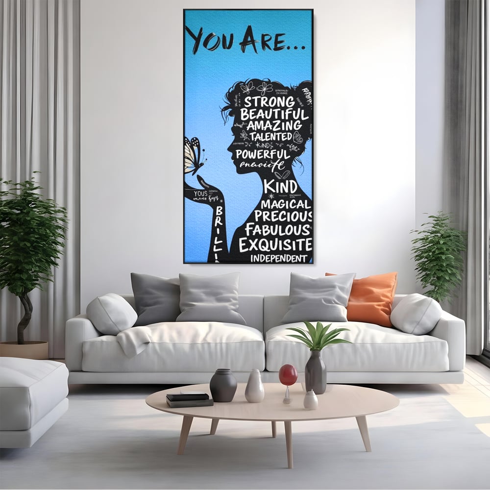 Tablou Canvas Premium, LuxCanva® Q1037, Identitate Inflorita,  Femeie, Fluture, Cuvinte, Mesaj, Motivational, Incredere, Armonie, Optimism, Birou, Dormitor