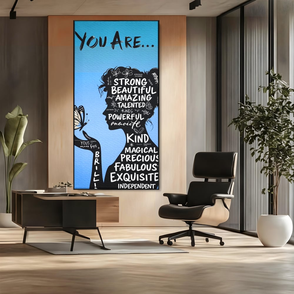 Tablou Canvas Premium, LuxCanva® Q1037, Identitate Inflorita,  Femeie, Fluture, Cuvinte, Mesaj, Motivational, Incredere, Armonie, Optimism, Birou, Dormitor