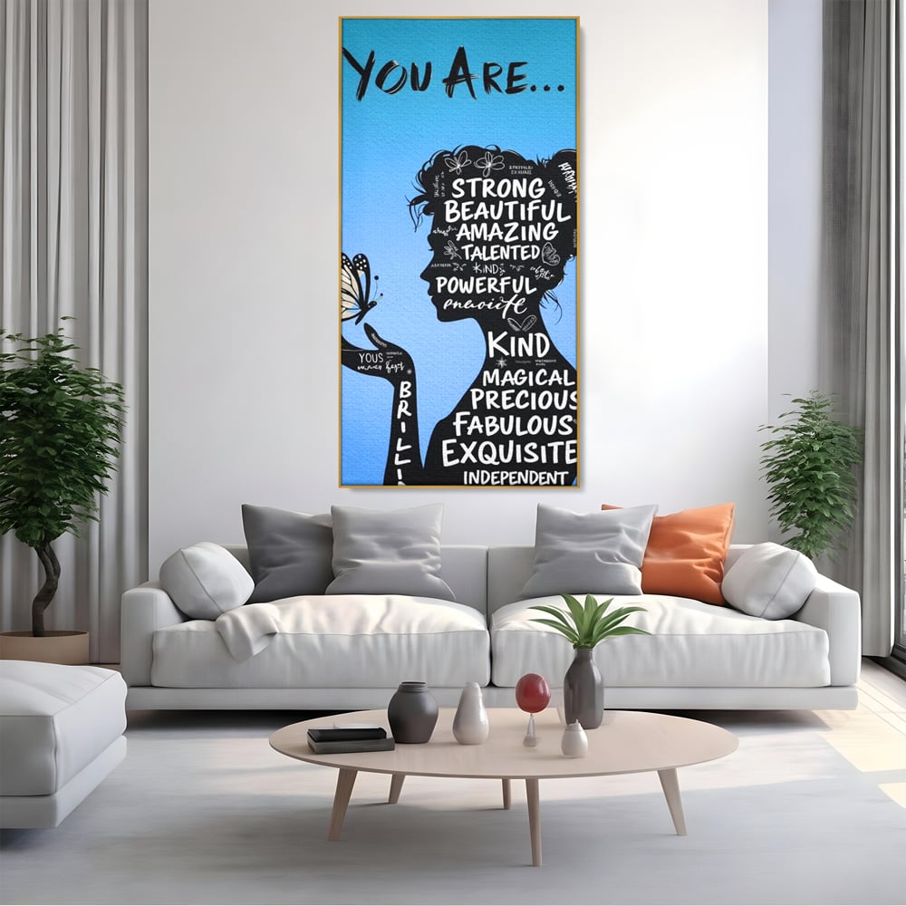 Tablou Canvas Premium, LuxCanva® Q1037, Identitate Inflorita,  Femeie, Fluture, Cuvinte, Mesaj, Motivational, Incredere, Armonie, Optimism, Birou, Dormitor