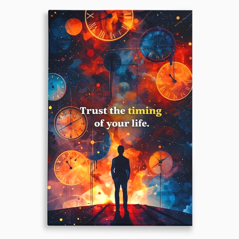 Tablou Canvas Premium, LuxCanva® Q1038, La Timpul Potrivit, Ceas, Timp, Meditatie, Drum, Ganduri, Viata, Claritate, Destin, Birou, Dormitor
