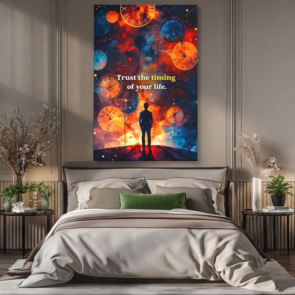 Tablou Canvas Premium, LuxCanva® Q1038, La Timpul Potrivit, Ceas, Timp, Meditatie, Drum, Ganduri, Viata, Claritate, Destin, Birou, Dormitor