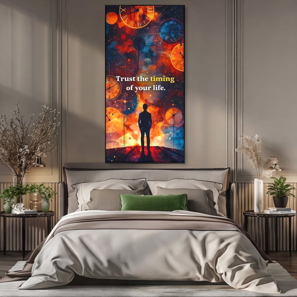 Tablou Canvas Premium, LuxCanva® Q1038, La Timpul Potrivit, Ceas, Timp, Meditatie, Drum, Ganduri, Viata, Claritate, Destin, Birou, Dormitor