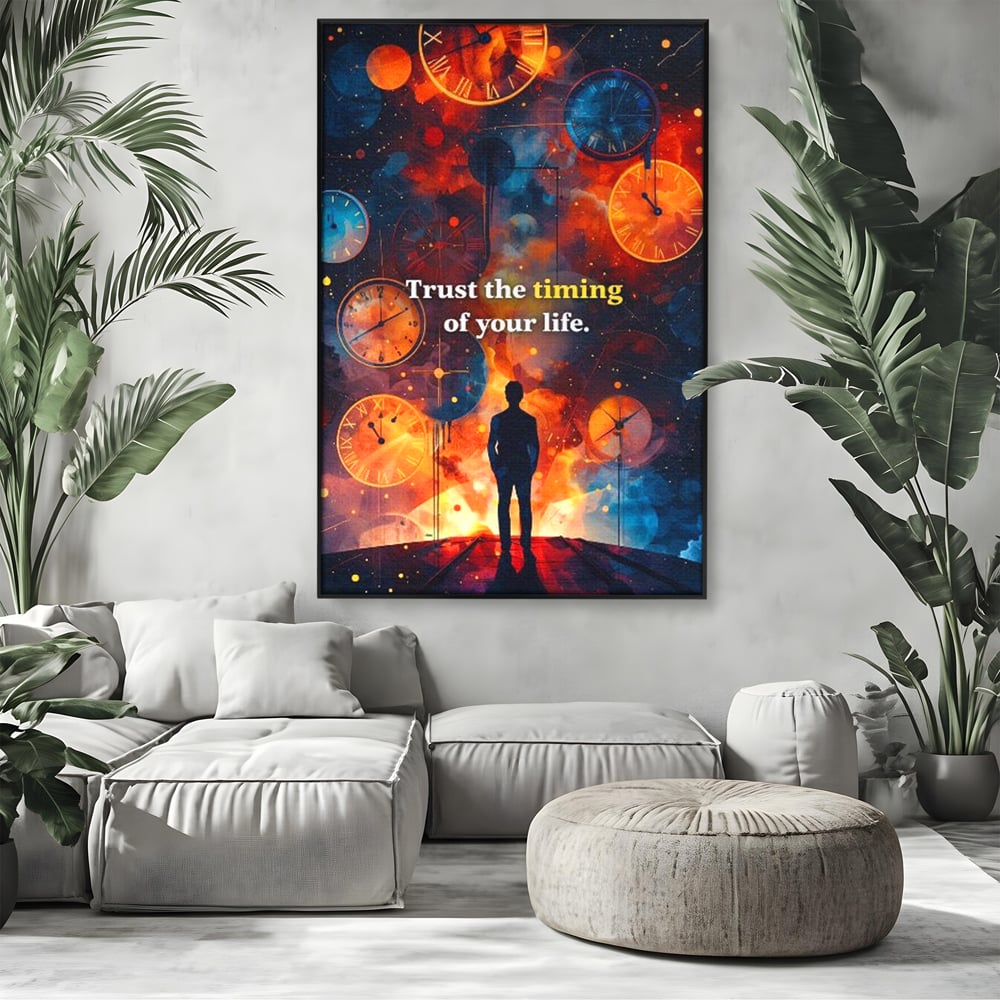 Tablou Canvas Premium, LuxCanva® Q1038, La Timpul Potrivit, Ceas, Timp, Meditatie, Drum, Ganduri, Viata, Claritate, Destin, Birou, Dormitor