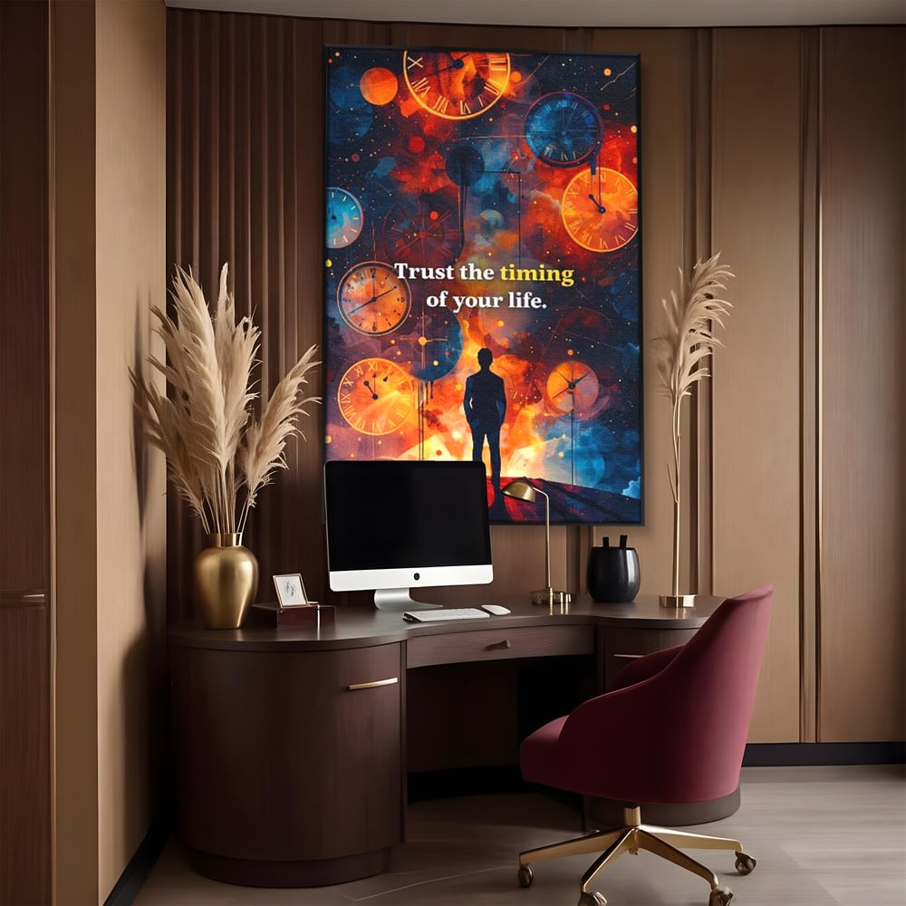 Tablou Canvas Premium, LuxCanva® Q1038, La Timpul Potrivit, Ceas, Timp, Meditatie, Drum, Ganduri, Viata, Claritate, Destin, Birou, Dormitor