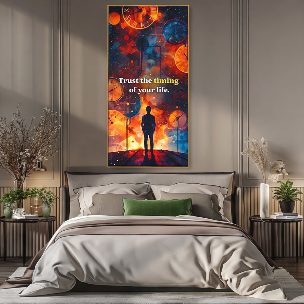 Tablou Canvas Premium, LuxCanva® Q1038, La Timpul Potrivit, Ceas, Timp, Meditatie, Drum, Ganduri, Viata, Claritate, Destin, Birou, Dormitor
