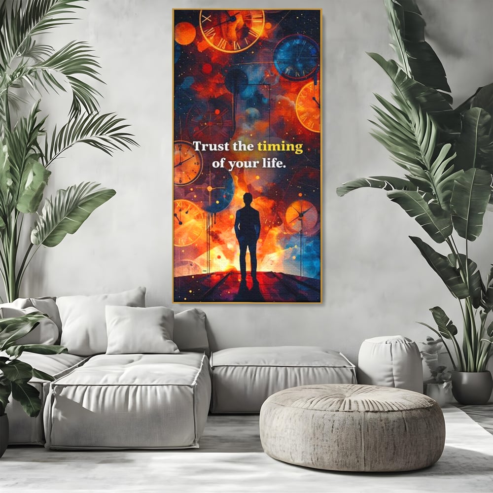 Tablou Canvas Premium, LuxCanva® Q1038, La Timpul Potrivit, Ceas, Timp, Meditatie, Drum, Ganduri, Viata, Claritate, Destin, Birou, Dormitor