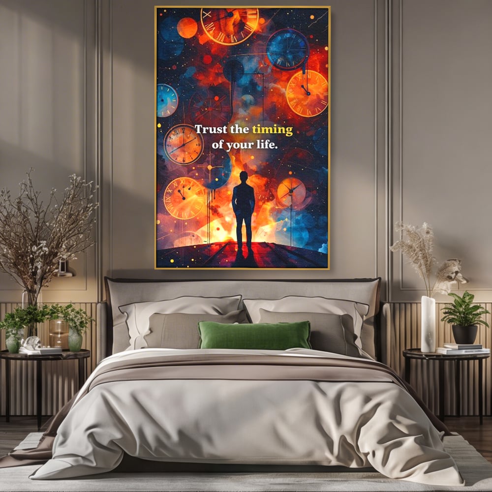 Tablou Canvas Premium, LuxCanva® Q1038, La Timpul Potrivit, Ceas, Timp, Meditatie, Drum, Ganduri, Viata, Claritate, Destin, Birou, Dormitor