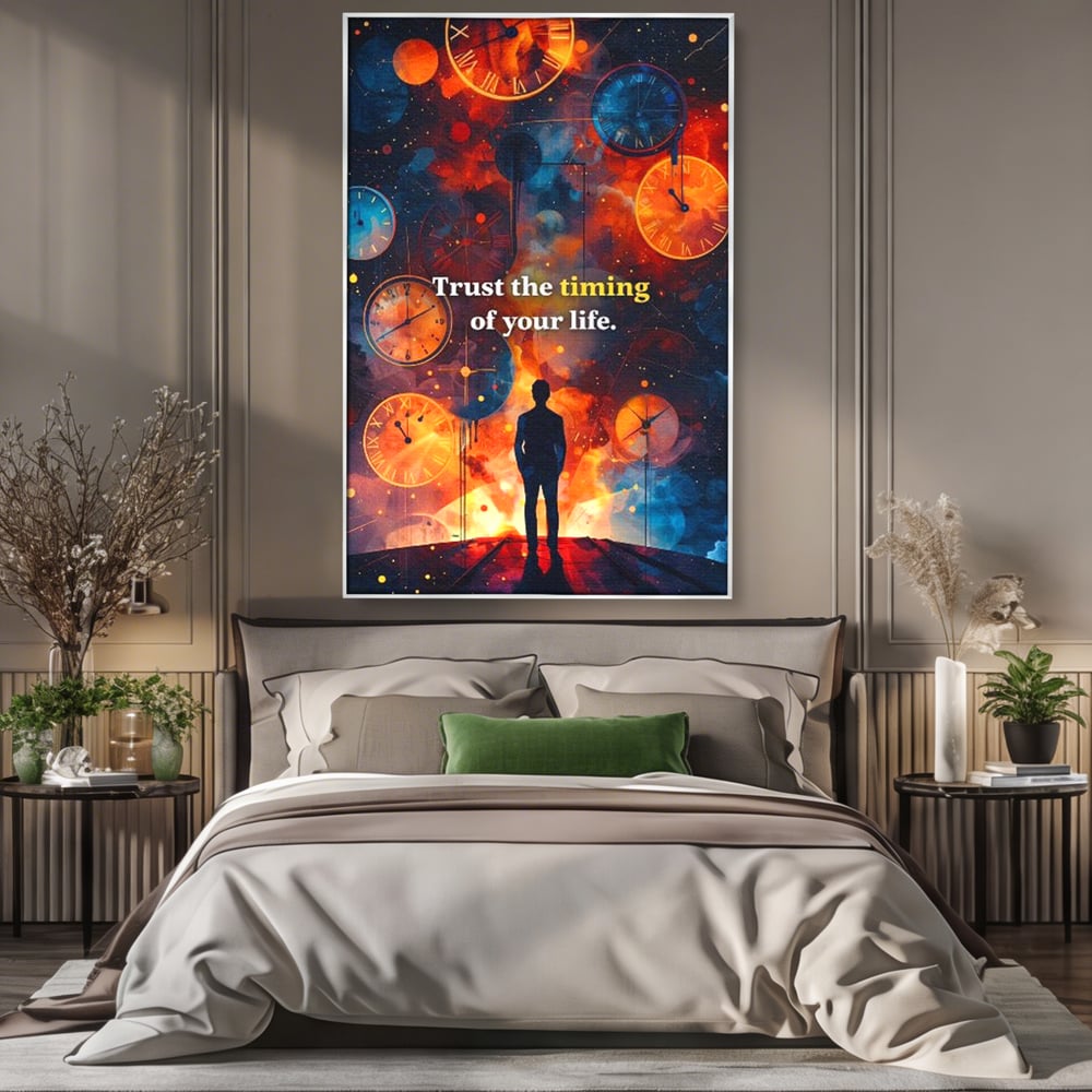 Tablou Canvas Premium, LuxCanva® Q1038, La Timpul Potrivit, Ceas, Timp, Meditatie, Drum, Ganduri, Viata, Claritate, Destin, Birou, Dormitor