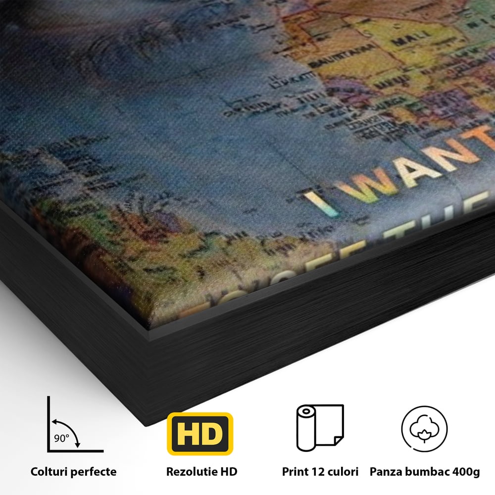 Leinwand Premium Leinwand Wandkunst, LuxCanva® Q1040, Die Welt durch ihre Augen, Augen, Weltkarte, Vision, Geographie, Reisen, Freiheit, Freiheit, Wissen, Büro, Schlafzimmer