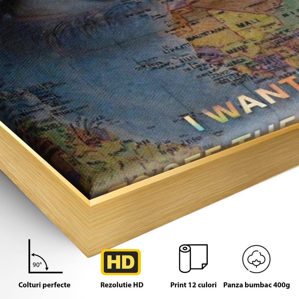 Leinwand Premium Leinwand Wandkunst, LuxCanva® Q1040, Die Welt durch ihre Augen, Augen, Weltkarte, Vision, Geographie, Reisen, Freiheit, Freiheit, Wissen, Büro, Schlafzimmer