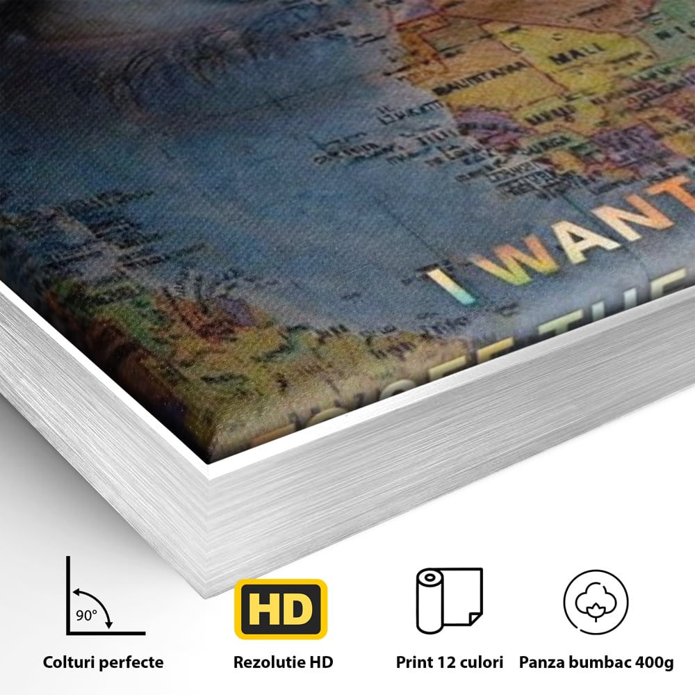 Leinwand Premium Leinwand Wandkunst, LuxCanva® Q1040, Die Welt durch ihre Augen, Augen, Weltkarte, Vision, Geographie, Reisen, Freiheit, Freiheit, Wissen, Büro, Schlafzimmer