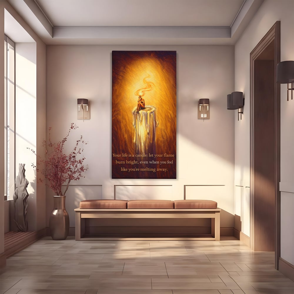 Tablou Canvas Premium, LuxCanva® Q1043, Lumina Care Nu Cedeaza, Lumanare, Ganduri, Flacara, Motivational, Mesaj, Speranta, Echilibru, Viata, Birou, Dormitor