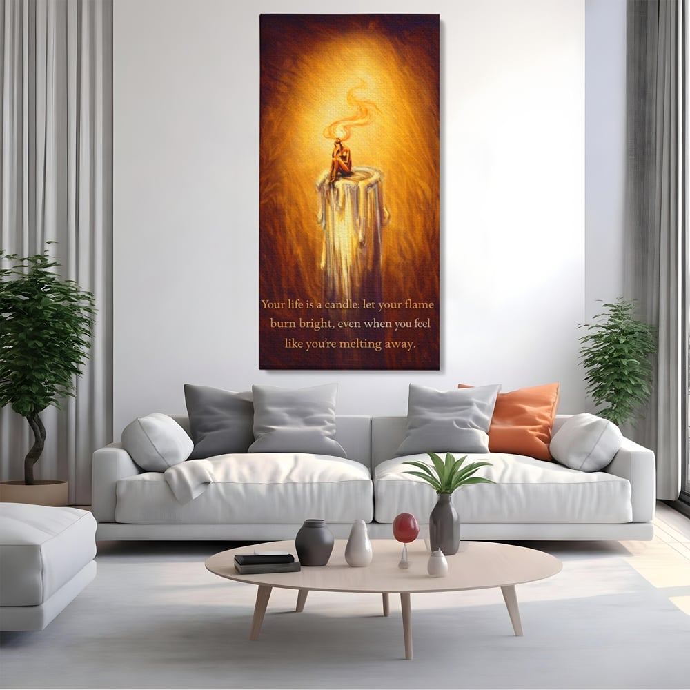 Tablou Canvas Premium, LuxCanva® Q1043, Lumina Care Nu Cedeaza, Lumanare, Ganduri, Flacara, Motivational, Mesaj, Speranta, Echilibru, Viata, Birou, Dormitor