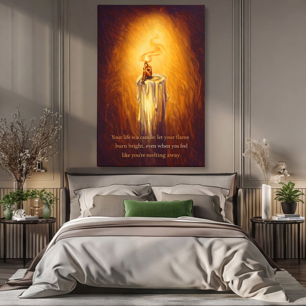 Tablou Canvas Premium, LuxCanva® Q1043, Lumina Care Nu Cedeaza, Lumanare, Ganduri, Flacara, Motivational, Mesaj, Speranta, Echilibru, Viata, Birou, Dormitor