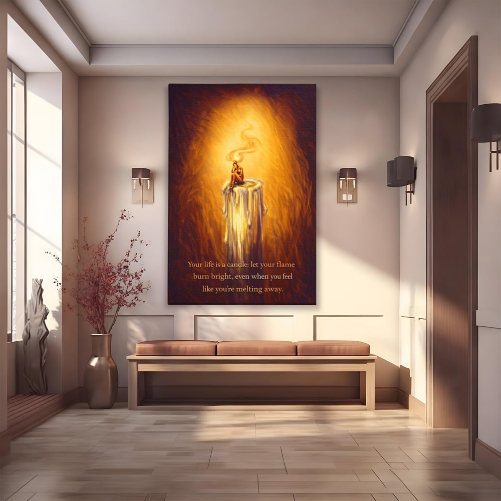Tablou Canvas Premium, LuxCanva® Q1043, Lumina Care Nu Cedeaza, Lumanare, Ganduri, Flacara, Motivational, Mesaj, Speranta, Echilibru, Viata, Birou, Dormitor