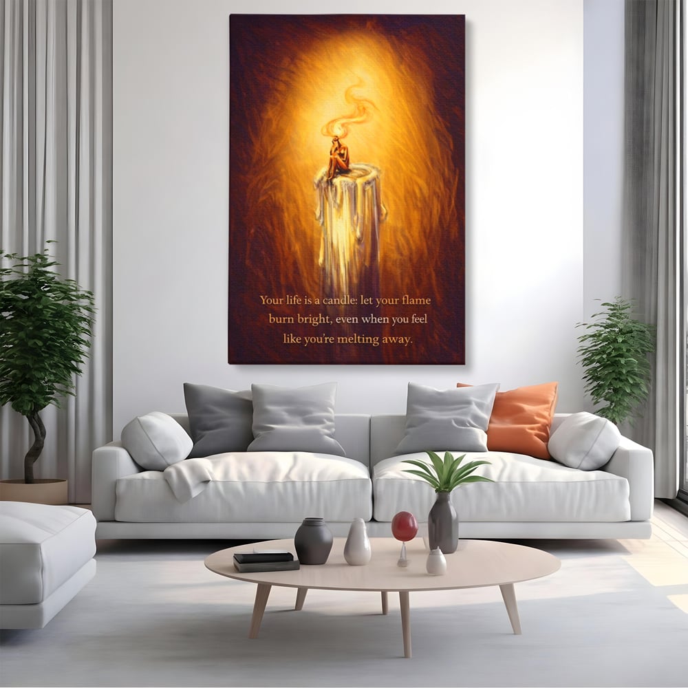 Tablou Canvas Premium, LuxCanva® Q1043, Lumina Care Nu Cedeaza, Lumanare, Ganduri, Flacara, Motivational, Mesaj, Speranta, Echilibru, Viata, Birou, Dormitor