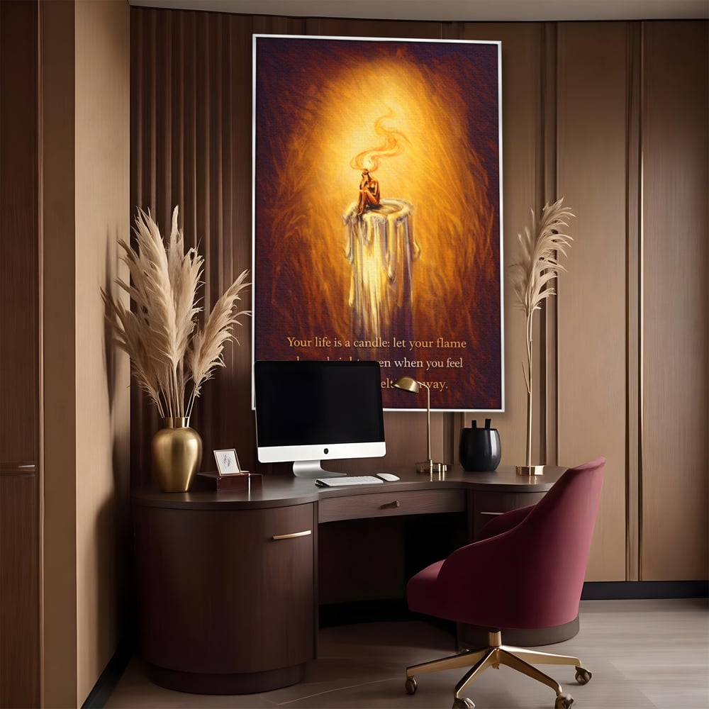 Tablou Canvas Premium, LuxCanva® Q1043, Lumina Care Nu Cedeaza, Lumanare, Ganduri, Flacara, Motivational, Mesaj, Speranta, Echilibru, Viata, Birou, Dormitor