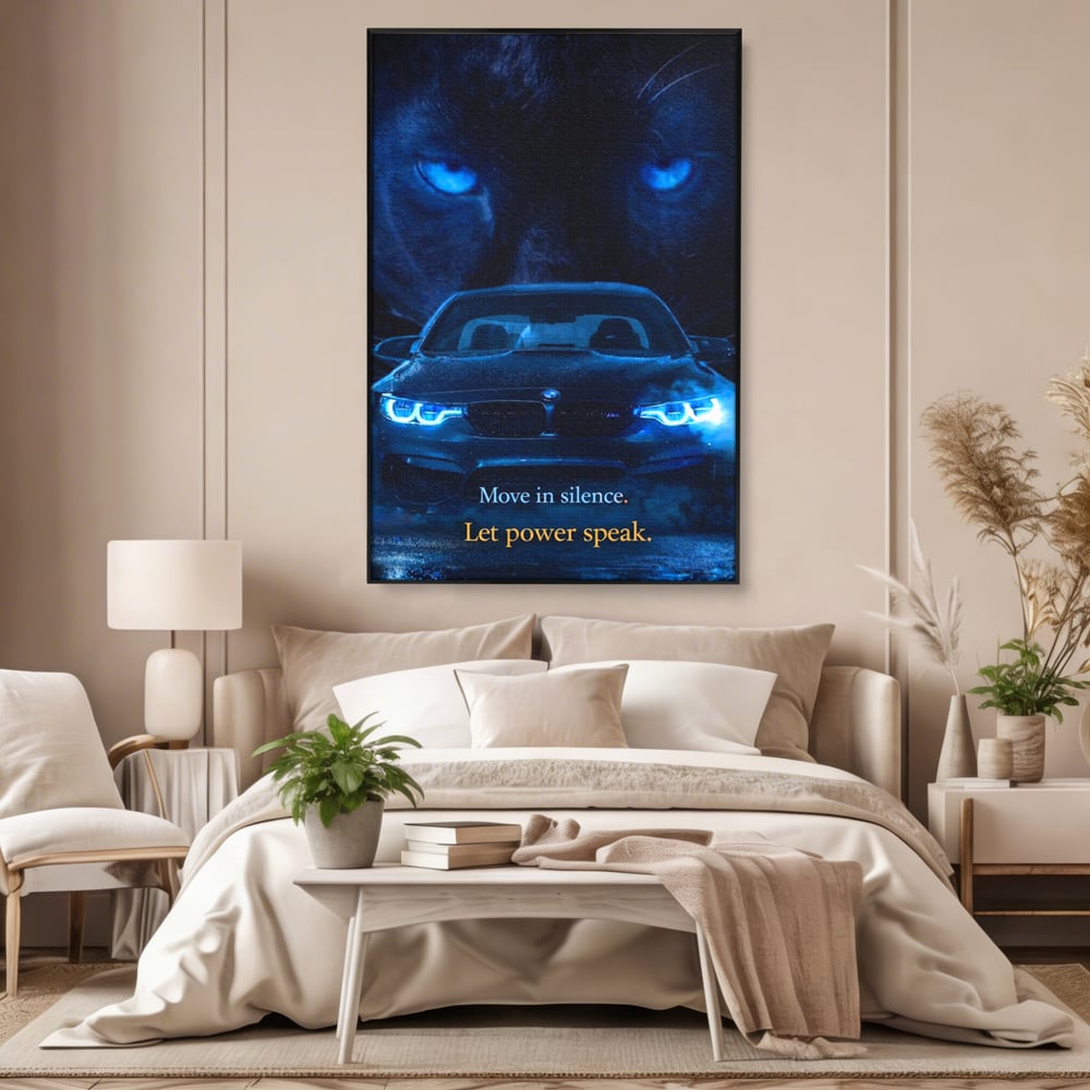 Leinwandbilder Premium, LuxCanva® Q1044, Meister auf der Straße des Lebens, Auto, Panther, Nacht, Kraft, Kontrolle, Entschlossenheit, Motivation, Führer, Büro, Schlafzimmer