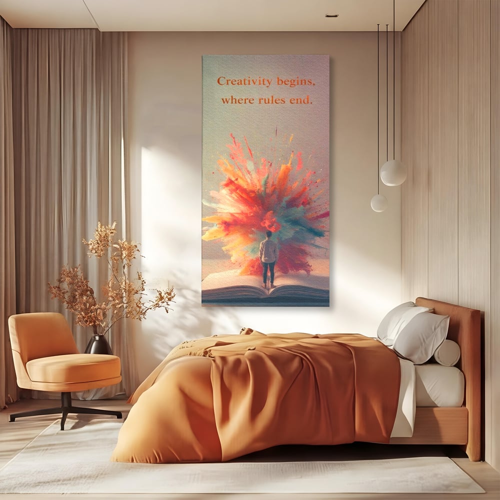 Leinwand Wandkunst Premium, LuxCanva® Q1047, Phantasie ohne Grenzen, Farben, Buch, Weisheit, Leben, Wahl, Kreativität, Vision, Büro, Schlafzimmer