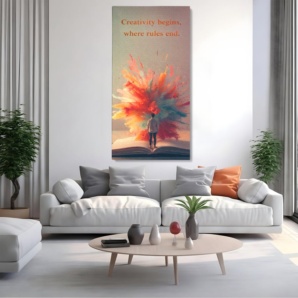 Leinwand Wandkunst Premium, LuxCanva® Q1047, Phantasie ohne Grenzen, Farben, Buch, Weisheit, Leben, Wahl, Kreativität, Vision, Büro, Schlafzimmer