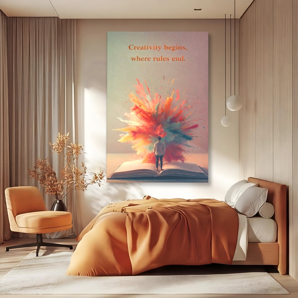 Leinwand Wandkunst Premium, LuxCanva® Q1047, Phantasie ohne Grenzen, Farben, Buch, Weisheit, Leben, Wahl, Kreativität, Vision, Büro, Schlafzimmer