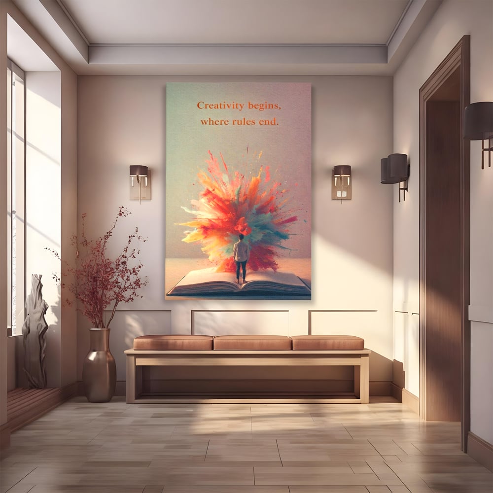 Leinwand Wandkunst Premium, LuxCanva® Q1047, Phantasie ohne Grenzen, Farben, Buch, Weisheit, Leben, Wahl, Kreativität, Vision, Büro, Schlafzimmer