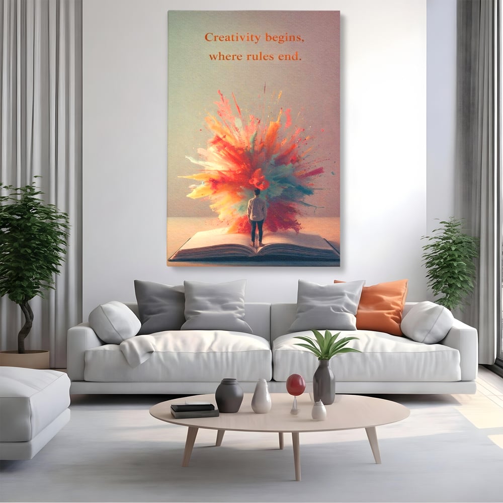 Leinwand Wandkunst Premium, LuxCanva® Q1047, Phantasie ohne Grenzen, Farben, Buch, Weisheit, Leben, Wahl, Kreativität, Vision, Büro, Schlafzimmer