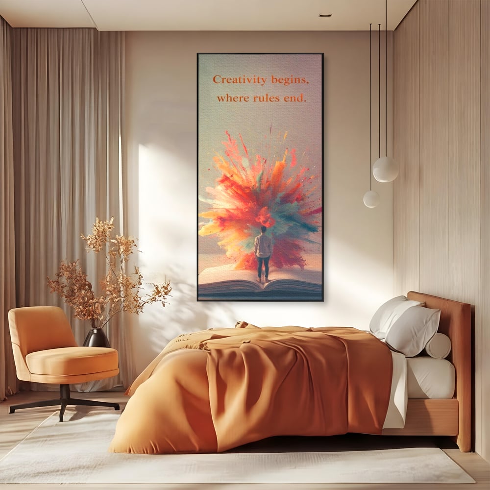 Leinwand Wandkunst Premium, LuxCanva® Q1047, Phantasie ohne Grenzen, Farben, Buch, Weisheit, Leben, Wahl, Kreativität, Vision, Büro, Schlafzimmer