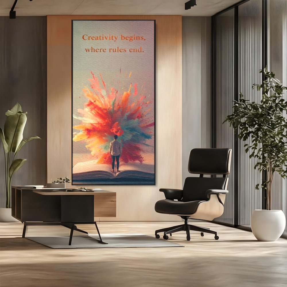 Leinwand Wandkunst Premium, LuxCanva® Q1047, Phantasie ohne Grenzen, Farben, Buch, Weisheit, Leben, Wahl, Kreativität, Vision, Büro, Schlafzimmer