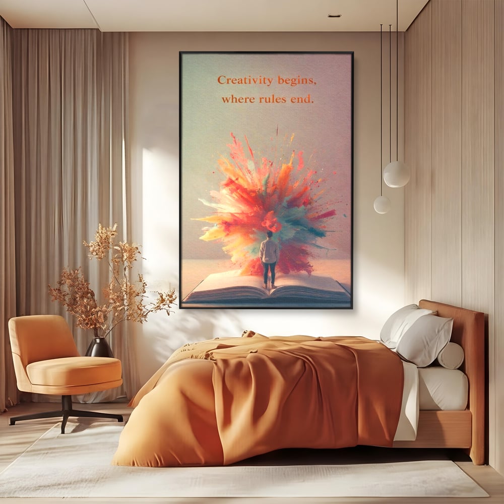 Leinwand Wandkunst Premium, LuxCanva® Q1047, Phantasie ohne Grenzen, Farben, Buch, Weisheit, Leben, Wahl, Kreativität, Vision, Büro, Schlafzimmer