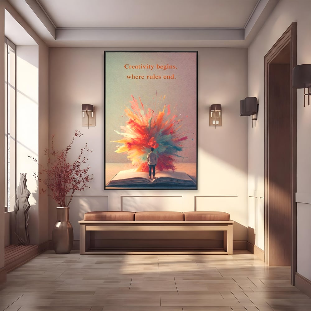 Leinwand Wandkunst Premium, LuxCanva® Q1047, Phantasie ohne Grenzen, Farben, Buch, Weisheit, Leben, Wahl, Kreativität, Vision, Büro, Schlafzimmer