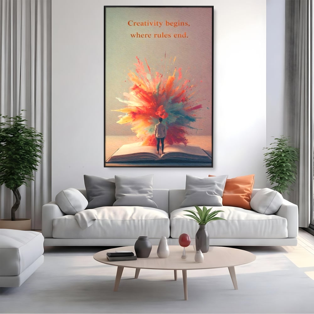 Leinwand Wandkunst Premium, LuxCanva® Q1047, Phantasie ohne Grenzen, Farben, Buch, Weisheit, Leben, Wahl, Kreativität, Vision, Büro, Schlafzimmer