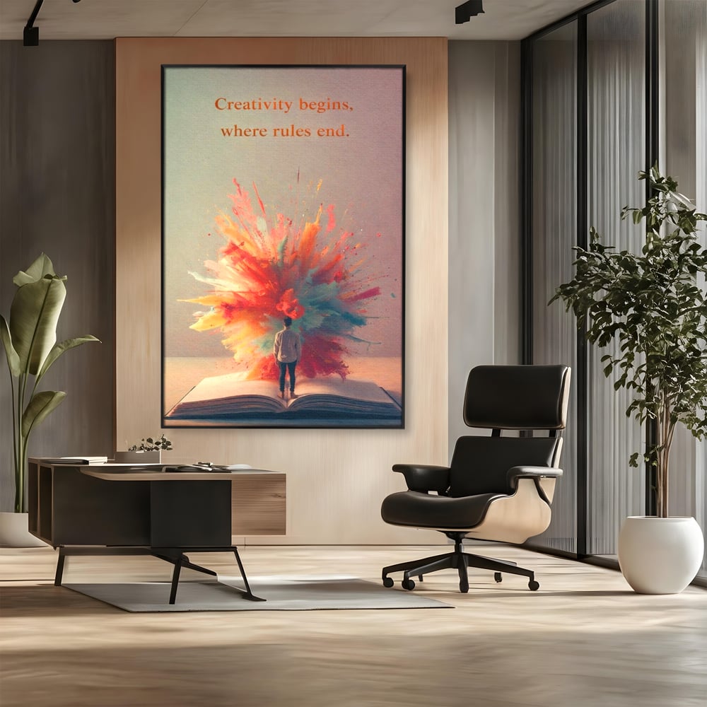 Leinwand Wandkunst Premium, LuxCanva® Q1047, Phantasie ohne Grenzen, Farben, Buch, Weisheit, Leben, Wahl, Kreativität, Vision, Büro, Schlafzimmer