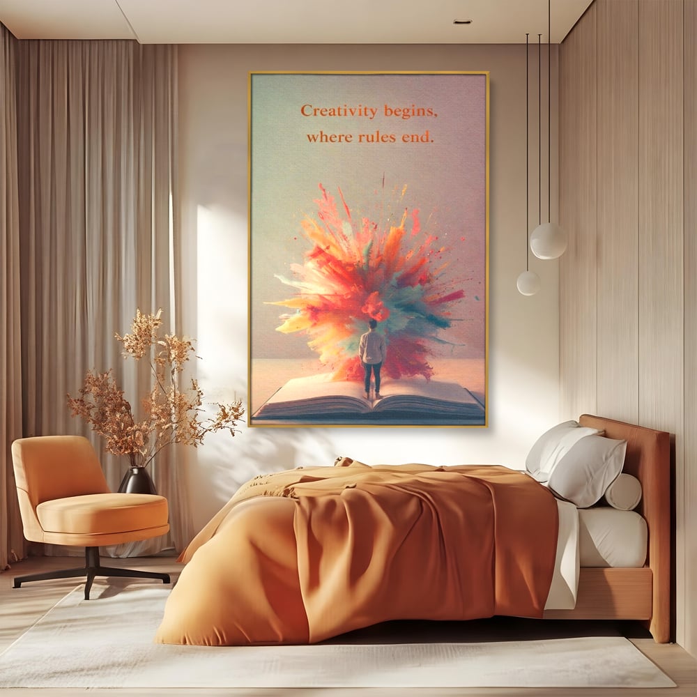 Leinwand Wandkunst Premium, LuxCanva® Q1047, Phantasie ohne Grenzen, Farben, Buch, Weisheit, Leben, Wahl, Kreativität, Vision, Büro, Schlafzimmer