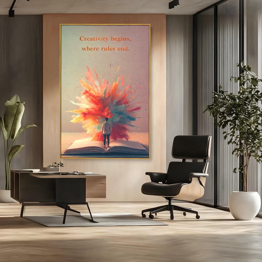 Leinwand Wandkunst Premium, LuxCanva® Q1047, Phantasie ohne Grenzen, Farben, Buch, Weisheit, Leben, Wahl, Kreativität, Vision, Büro, Schlafzimmer