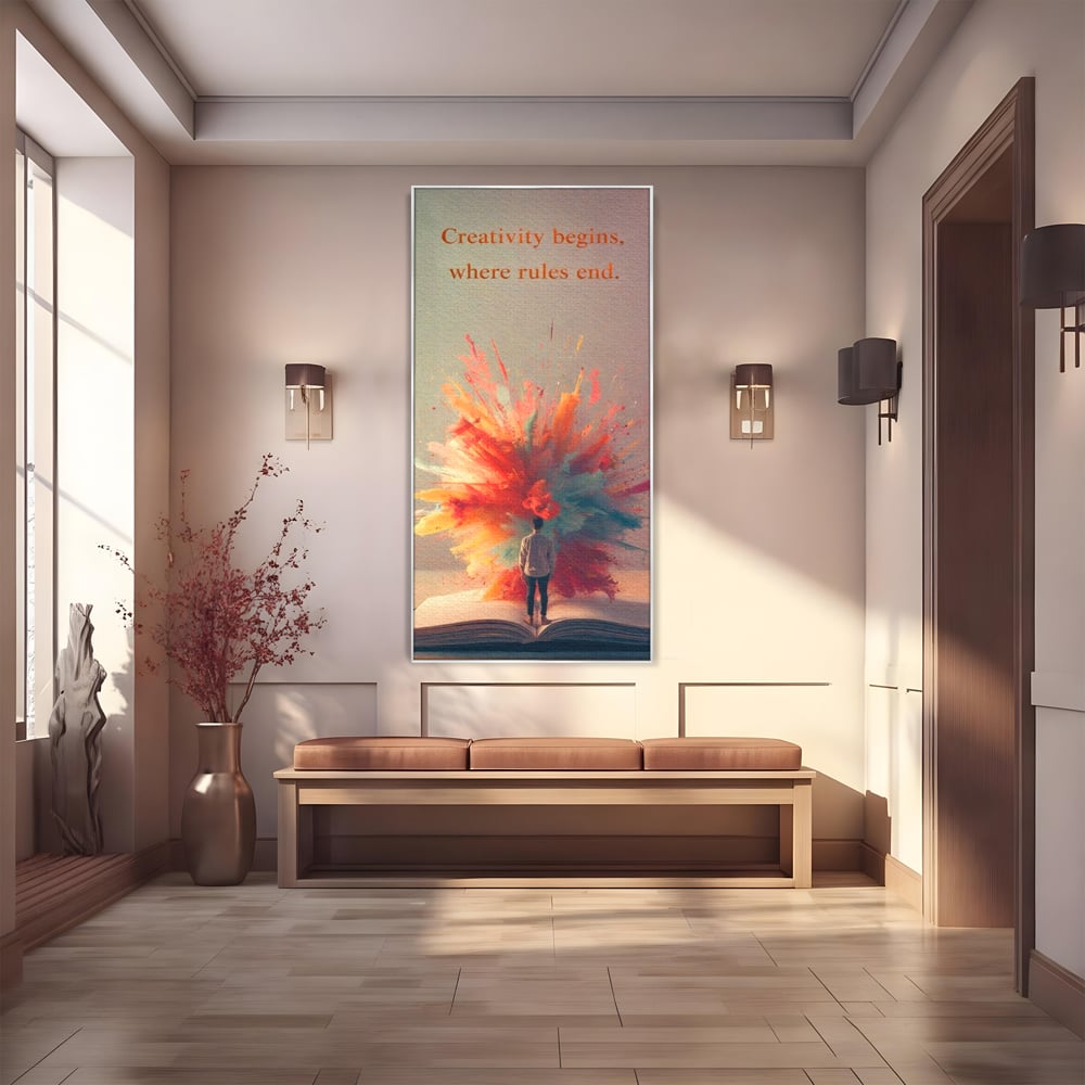 Leinwand Wandkunst Premium, LuxCanva® Q1047, Phantasie ohne Grenzen, Farben, Buch, Weisheit, Leben, Wahl, Kreativität, Vision, Büro, Schlafzimmer
